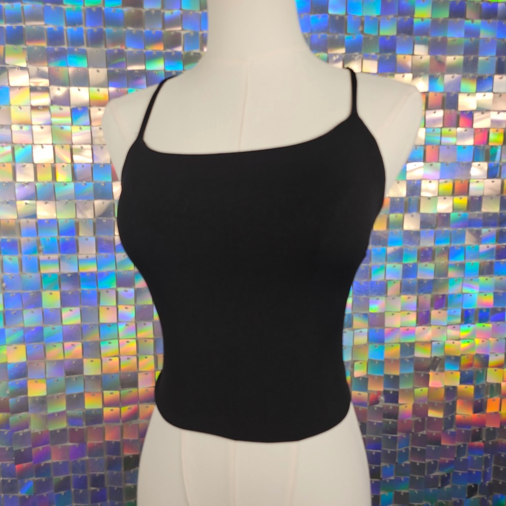 Better Be Cami Tank Top‎ Womens Medium Black Excellent Lace Up Back Square Neck